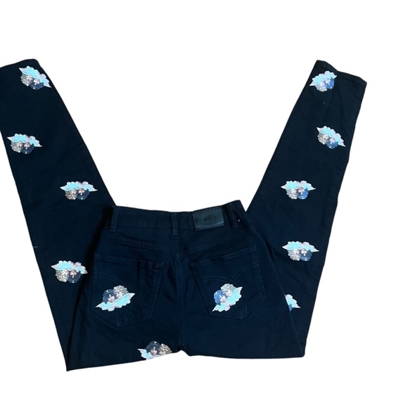 Fiorucci Angel Print Black Wash Skinny Straight Leg Jeans - Picture 4 of 5